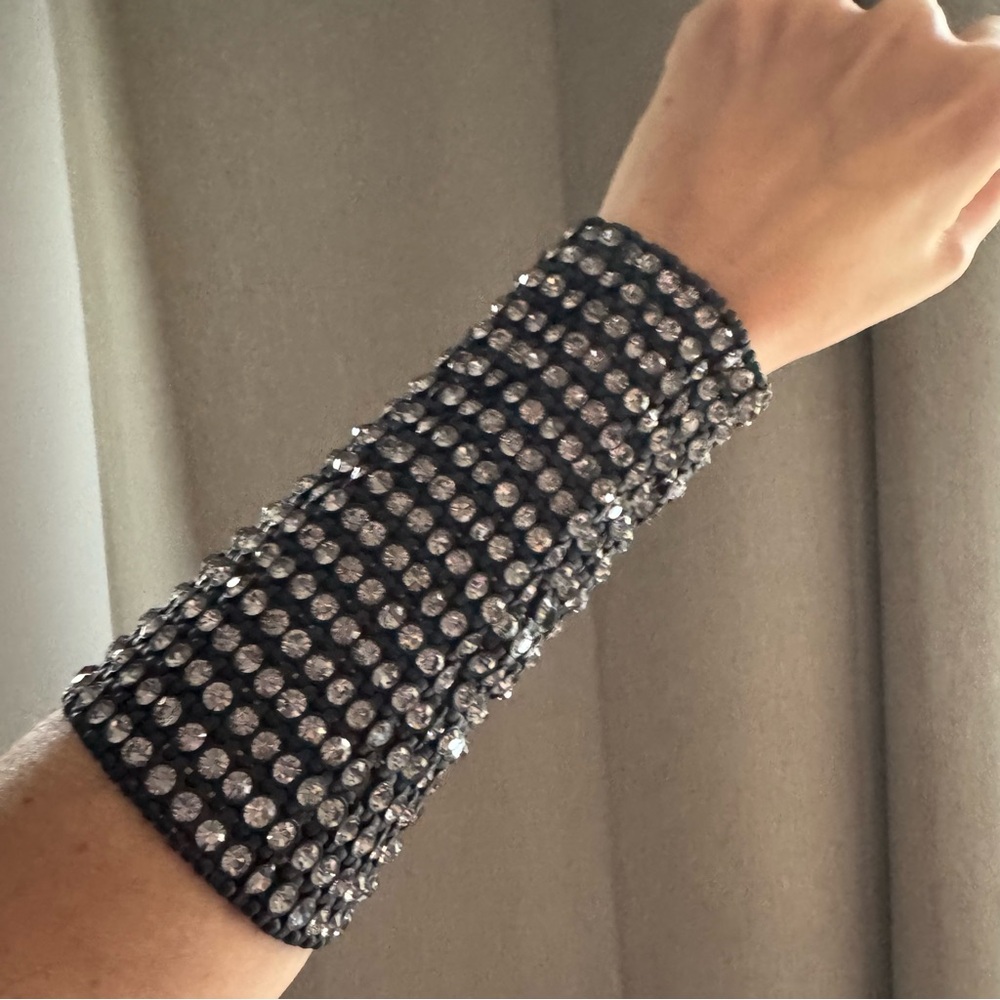 Crystal Cuff Stretchy Black Bracelet